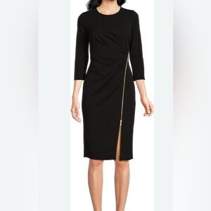 Calvin Klein Black and Gold Asymmetrical Sheath Dress